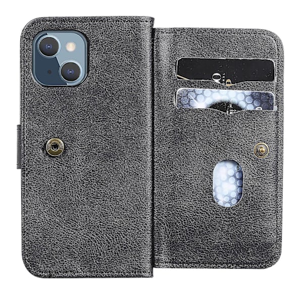 Kompatibel Iphone 13 Case Retro Läderplånbok Flip Magnetic Cover 10 Korthållare - Svart null none
