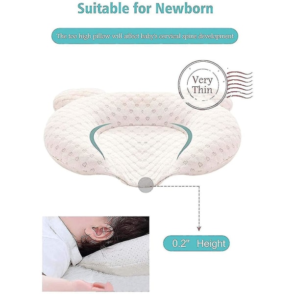 Muitar Mjuka baby kuddar Unisex nyfödda Huvudformande spädbarnsstöd Sovhuvud Sovkuddar med björnöron (beige) null none