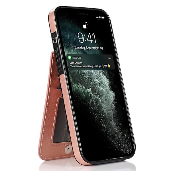 Telefon Kickstand Case För Iphone 14 Plus, Korthållare Pu Läder + Tpu Cover Rose Gold