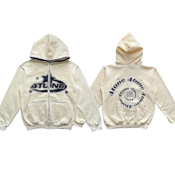 4tune Stars Autumn Winter Hoodie Cardigan Jacket Sweatshirt Loose Top Sweatshirt beige white S