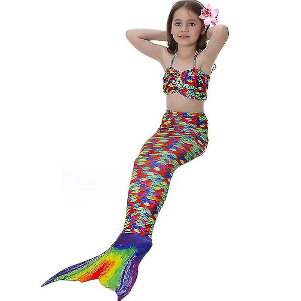 Barn Flickor Mermaid Tail Bikini Set Badkläder Baddräkt Simdräkt F Multi 8-9 Years