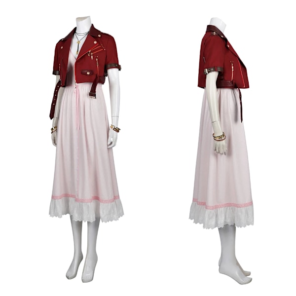 Spel FF7 Vuxen Aerith Gainsborough Kostym Cosplay Final Fantasy Remake Halloween Outfit Fancy Kvinnor Röd Jacka Rosa Klänning L Full set no shoes