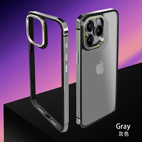 Metallram Slim Fit Ingen ryggdesign Utmärkt värmeavledning för Iphone 15 Pro Max/ Iphone 15 Pro Anti-fall Kantskydd Gray iPhone 15 Pro