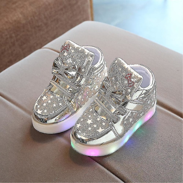 Lysande skor Blinkande andningsbara sneakers Luminous Casual skor för barn Silver 29