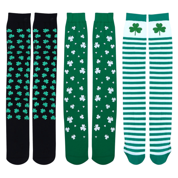 3 par klöver tryckstrumpa St. Patrick's Day strumpa Långrörsstrumpor Assorted Color 70x10x0.2cm
