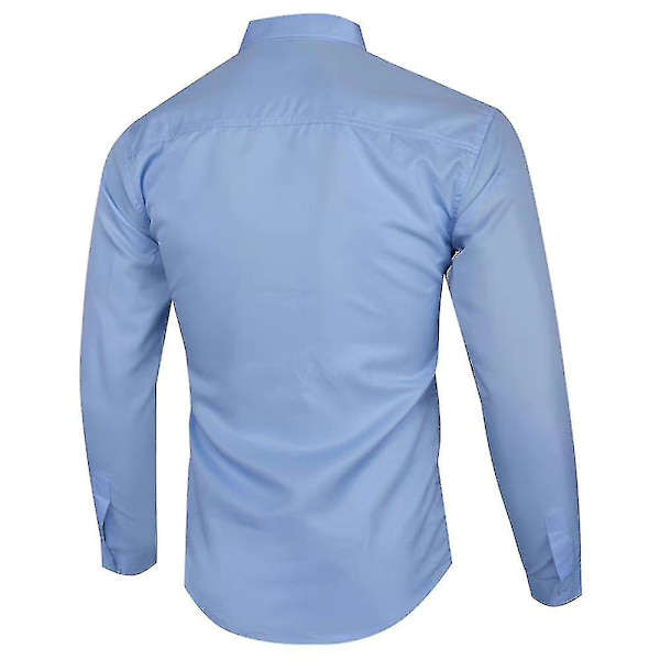 Män Knappar Lapel Neck Långärmad skjorta Passar Casual Plain Business Toppar Lgiht Blue M