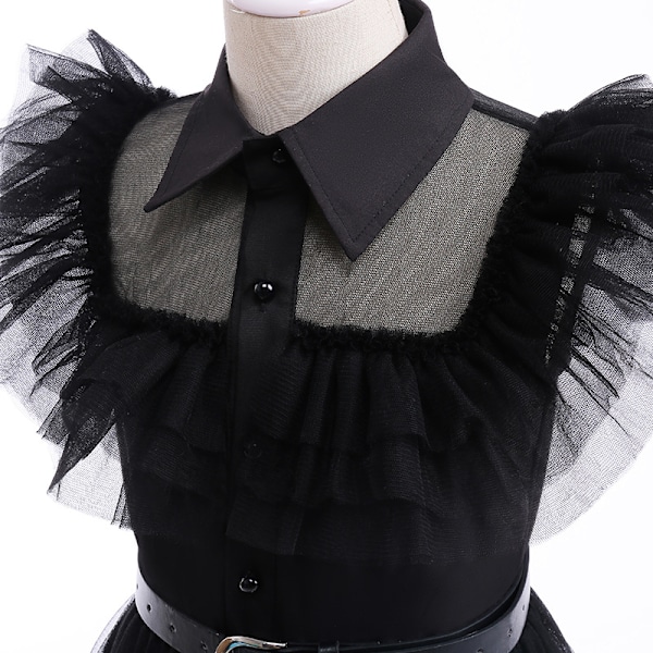 Europeiska och amerikanska explosioner flickor mesh klänning klänning cosplay onsdag damfest lång klänning D1144 black + belt 130cm
