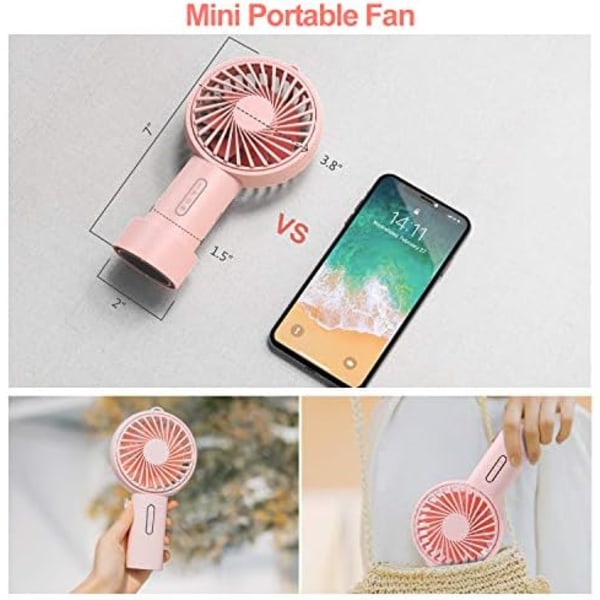 IPOW Mini handhållen fläkt Personlig bärbar fläkt 3 hastigheter justerbar vinkel Avtagbar baslinan USB Laddningsbatteridriven Litet skrivbord Cool Peach Pink