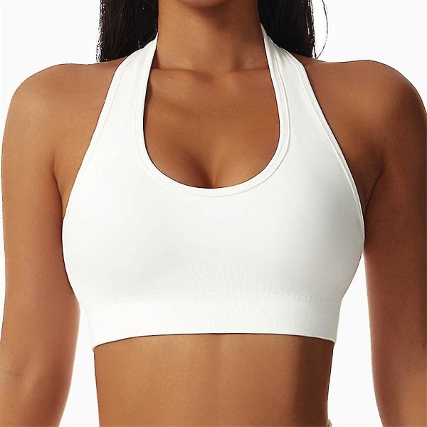 Halterneck Sports BH Backless Fitness Bustier Vadderad Push Up BH för kvinnor White M