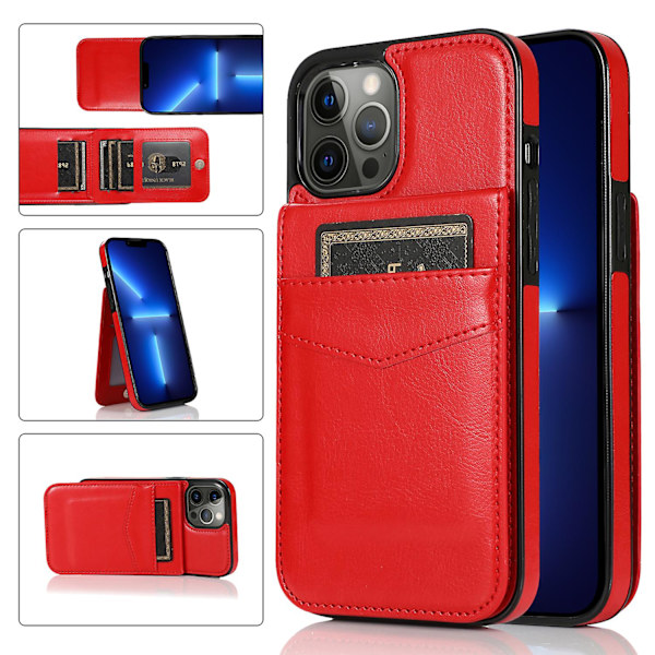 Korthållare Cover För Iphone 13 Pro , Pu Läder + Tpu Case Med Kickstand Red