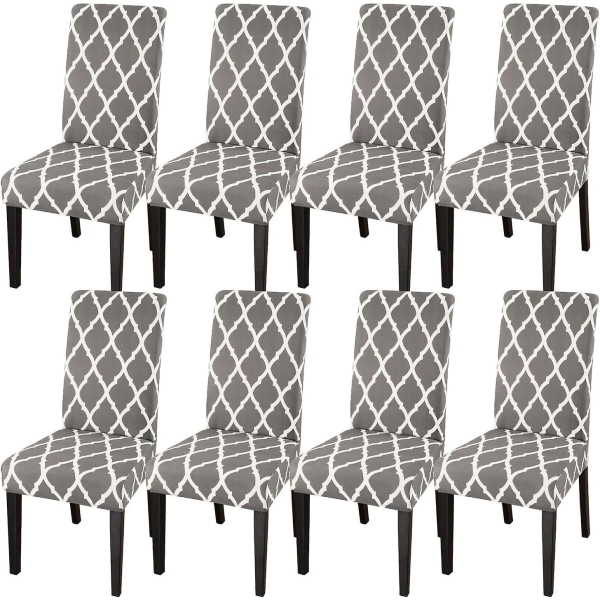 Matstolsöverdrag Matsalsstol Överdrag Hög stretch Avtagbar Tvättbar Parsons Stol Underöverdrag För Hem Fest Hotell Bröllop Ceremo Grey and white Pack of 8