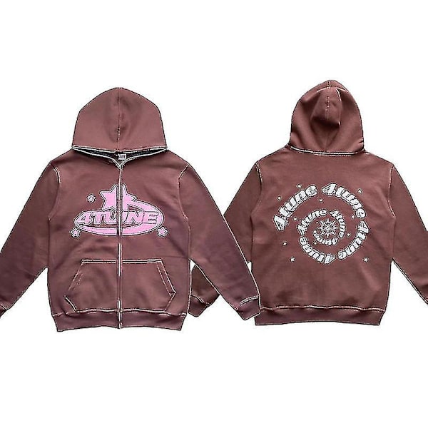 4tune Stars Autumn Winter Hoodie Cardigan Jacket Sweatshirt Loose Top Sweatshirt brown S