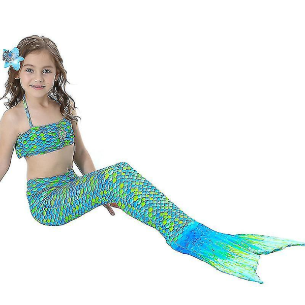 Barn Flickor Mermaid Tail Bikini Set Badkläder Baddräkt Simdräkt F Green 10-11 Years