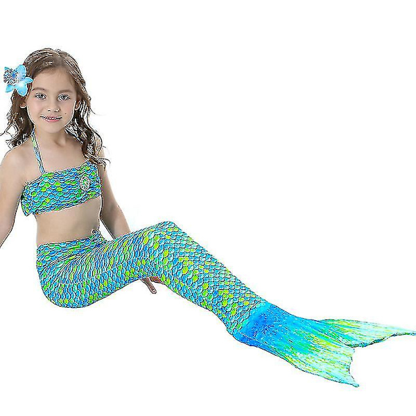 Barn Flickor Mermaid Tail Bikini Set Badkläder Baddräkt Simdräkt F Green 10-11 Years