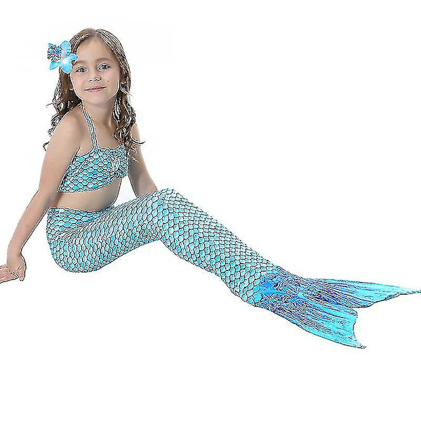 Barn Flickor Mermaid Tail Bikini Set Badkläder Baddräkt Simdräkt_y Blue 9-10 Years
