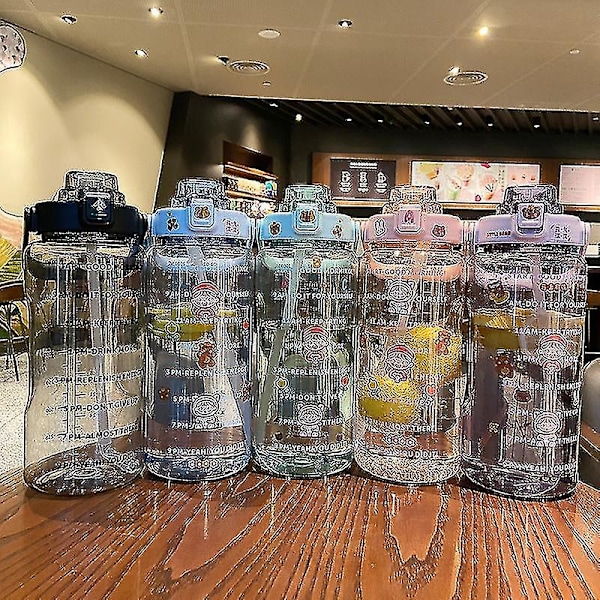 2l stor kapacitet vattenflaska halmkopp Plast vattenkopp tidsskala (färg A-transparent rosa) null none