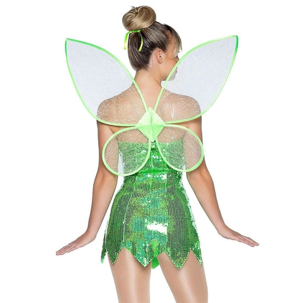 Vuxna Kvinnor Grön Neverland Pixie Fairy Outfit Tinkerbell Fancy Dress Kostym L
