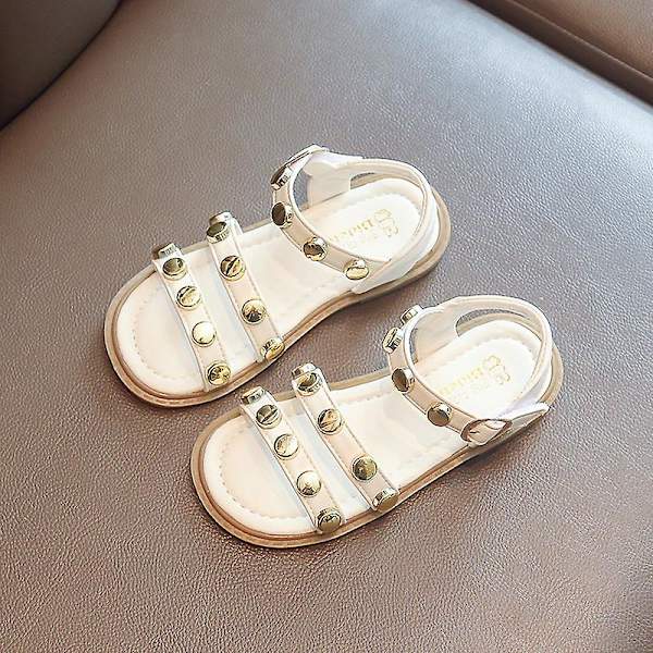 Flickor Öppen Tå Klänning Sandal Casual Strand Flats Ankelrem Sandaler Beige EU 34