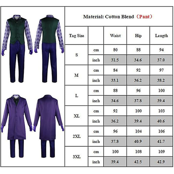 Batman: The Dark Knight Deluxe Heath Ledger Joker Kostym Vuxna Män Outfit Halloween Cosplay Party Dress Up Full Suit Set M