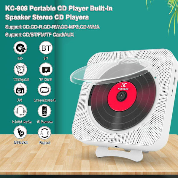 Bärbar CD-spelare Bluetooth högtalare Stereo CD-spelare Led-skärm Väggmonterbar CD-musikspelare med Ir-fjärrkontroll Fm-radio Gratis frakt null none