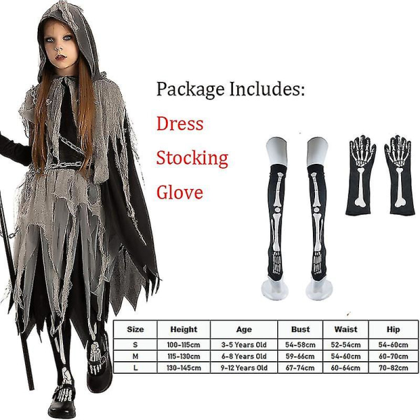 Skrämmande Grim Reaper flickdräkt för barn Halloween kostym 2023 ny ankomst B Height 100-115cm