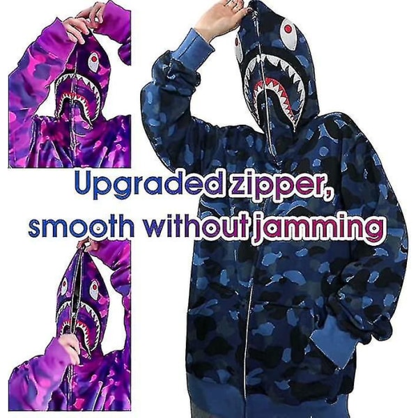 Shark Ape Bape Hoodie Camo Print Polyestertröja Casual Loose Zip Hoodie Jacka För Herr Dam black M