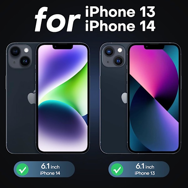 LϟK 3-i-1 för iPhone 13- case/iPhone 14- case, genomskinlig matt baksida med [2X skärmskydd], [falltestad i militärklass] Stötsäker A