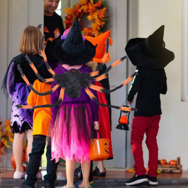 Spindelryggsäck - Halloween-kostym för vuxna och barn, hopfällbara spindelben, plyschsvart material, 90 cm orange