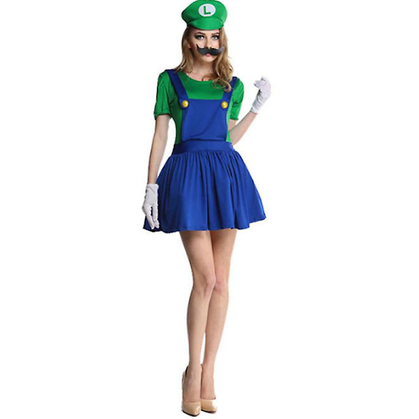Barn Vuxna Super Mario Cosplay Kostym Fancy Dress Performance Outfit Unisex Green - Women M