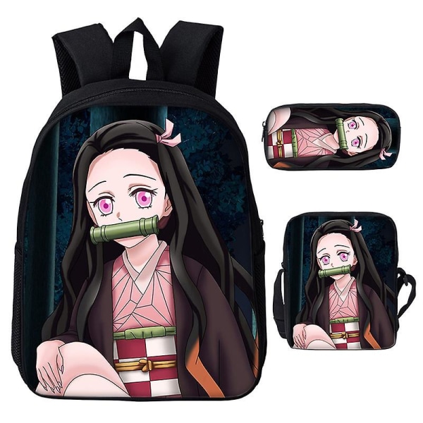 3st/ set Japan Anime Demon Slayer Studenter Pojkar Flickor Skolväska Ryggsäck Barn Tonåring Tecknad Oxford Vattentät skolväska Chocolate 20 inches