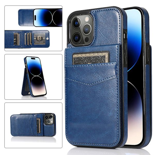 Kickstand Cover För Iphone 14 Pro Max , Pu Läder + Tpu Case Med Korthållare Dark Blue