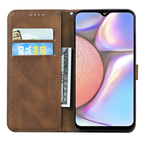 Case till Samsung Galaxy A10s Retro Flip Wallet Embossing Butterfly Cover - Brun null none