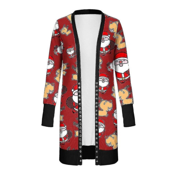Christmas Cardigan Dam Långärmad Xmas Jumper öppen främre kappa Brick Red XL