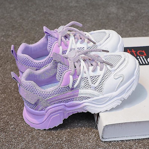Barnskor Flickor Mode Mesh Andas Mesh Skor Mjuk botten Färgglada Casual Sportskor Purple 34