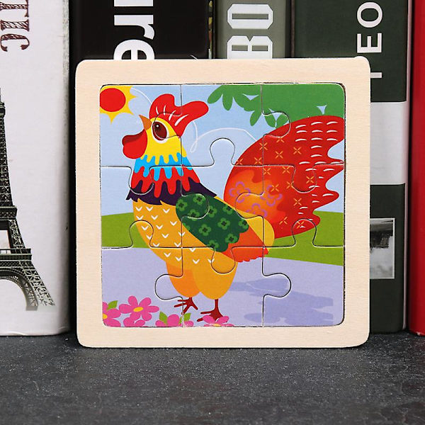 11x11cm Träpussel för barn Tecknad Djurtrafik Tangram Träpusselleksaker Pedagogiska sticksågsleksaker för barn Presenter C 10-chick