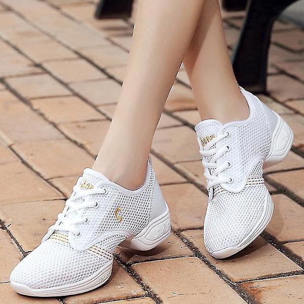 Jazzsko med snörning för kvinnor Lätt moderna danssneakers med splitsula danssneaker White EU 34