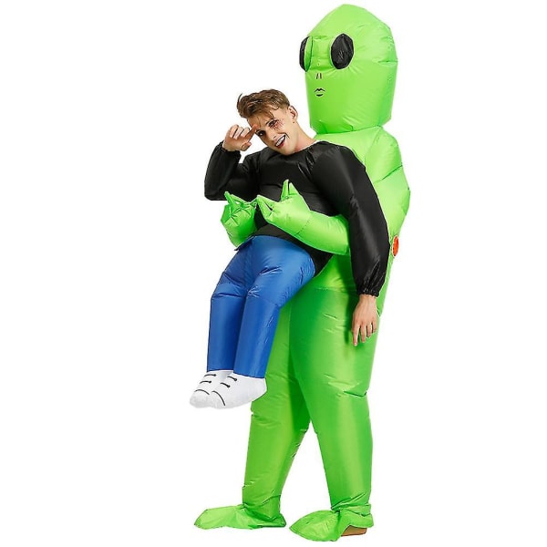 Grön utomjording som bär mänsklig dräkt Uppblåsbar Rolig Blow Up Suit Cosplay för fest null none