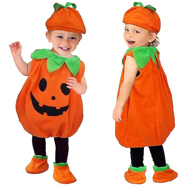 1 set Halloween kostym Baby Pumpkin Romper Body med hatt Skor Jumpsuit Outfit Orange 110CM