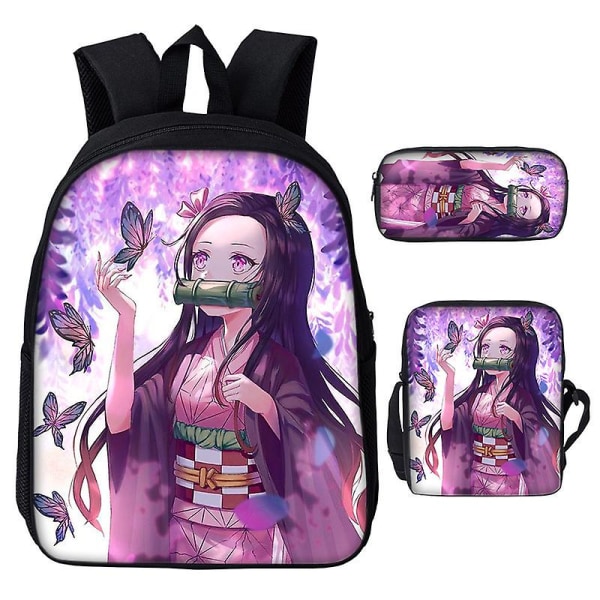 3st/ set Japan Anime Demon Slayer Studenter Pojkar Flickor Skolväska Ryggsäck Barn Tonåring Tecknad Oxford Vattentät skolväska Light Grey 20 inches