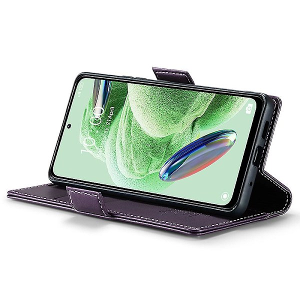 Caseme 023-serien för Xiaomi Redmi Note 12 5g (kina) / (indien) / (global) / Poco X5 5g Litchi Texture Rfid Blockerande case Läder Sta Purple
