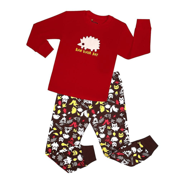 Barn Pyjamas Set Pojkar Flickor Pyjamas Nattkläder Fritidskläder 2st Kit Röd 2T(80-90cm)