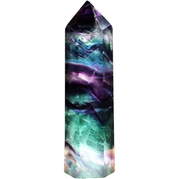 Naturlig hexagonal kristallstav, fluorit Självstående läkande kristallspinnstav, kvartsläkande fluoritstav Sten Lila Grön Gem Reiki null none