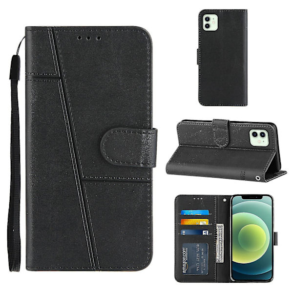 Kompatibel Iphone 12 Mini Case Läder Folio Cover Magnetic Premium Etui Coque - Svart null none