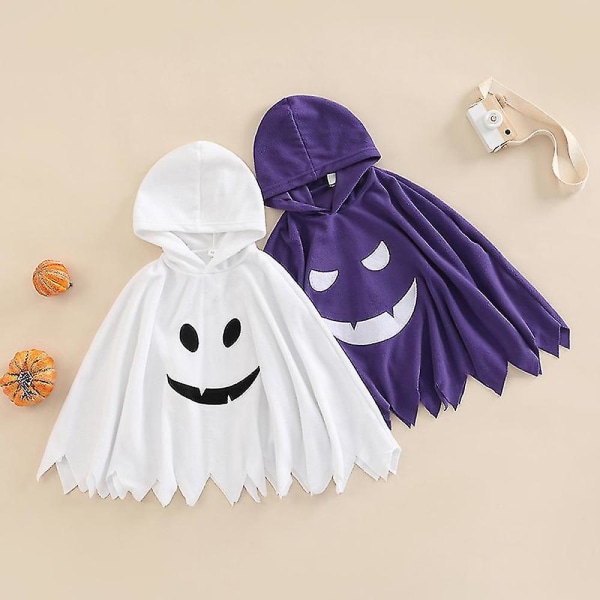 Halloween Barn Pojkar Flickor Kappa Vår Höst Huva Spöke Ansiktsmönster Kostymer Cosplay Rollspel Barn Semester outfit purple 5T