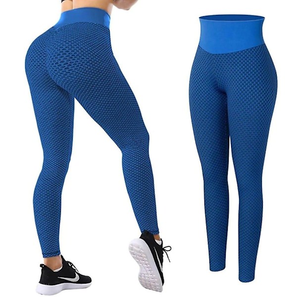 Kvinnors Leggings Yogabyxor med hög midja Tiktok Scrunch Butt Jacquard Ruched Booty Tights Mage Control Butt Lift Grå Vit Svart Lila Fitn Ocean Blue L