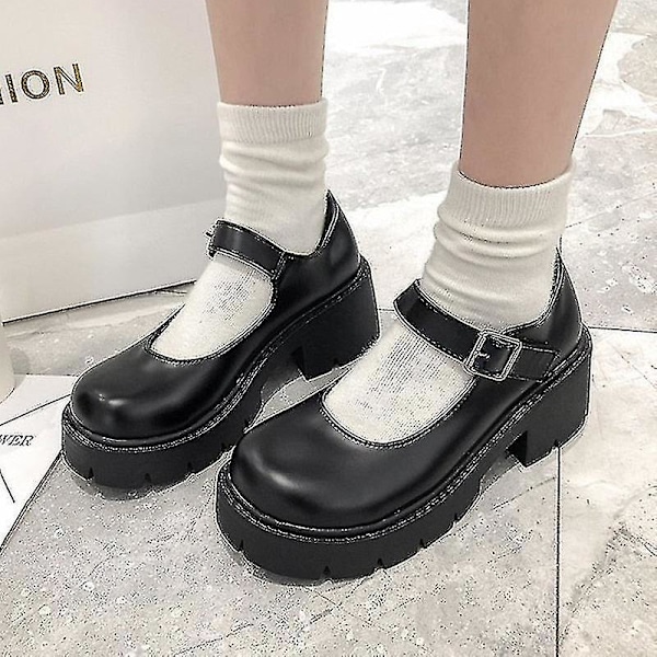 Högklackade plattformsskor för flickor i skoluniform BlackMatte 38