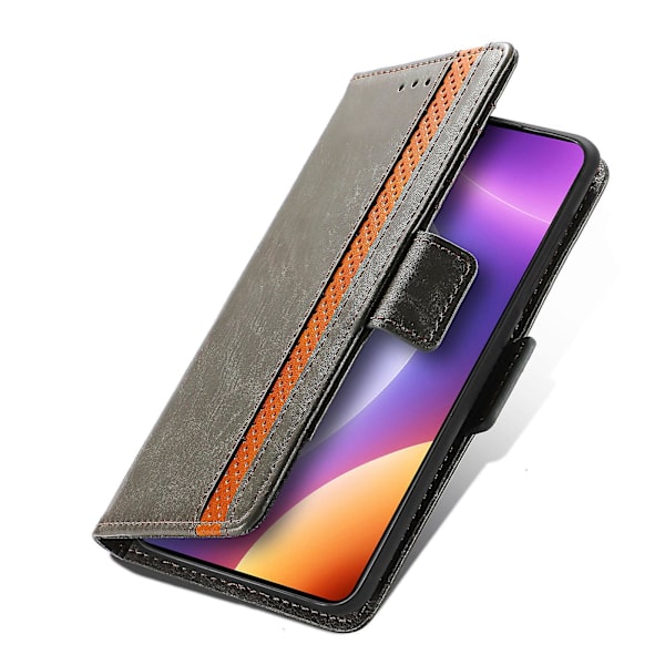 Caseneo 002 Series Phone case För Xiaomi Redmi Note 12 Turbo / Poco F5 5g, Splicing Pu Leather Rfid Blocking Stand Cover Grey