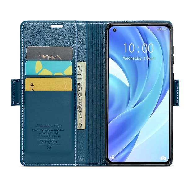 Caseme 023 Series Case För Xiaomi Mi 11 Lite 4g / 5g / 11 Lite 5g Ne , Pu Läder Litchi Texture Stand Rfid Blocking Phone Cover Blue