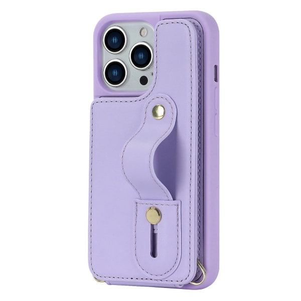 För Iphone 13 Pro Max kortplatser Armband Kickstand Case Pu Läder+tpu Cover Purple