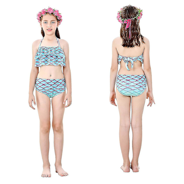 Barn Flickor Mermaid Tail Bikini Set Badkläder Baddräkt Simning Kostnad Inklusive Garland Pannband Färg 4 4-5 år